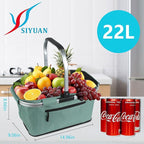 Picnic Basket, SIYUAN Shopping Basket with Handle 22L Collapsible Grocery Basket Portable Folding Basket for Marketing Picnic Reuasble Laundry Basket for Travel, Green