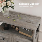 Small Farmhouse Storage Cabinet with Barn Doors, Farmhouse Kitchen Pantry Cabinet, Tall Coffee Bar with Storage, Hutch Cupboard for Kitchen, Laundry, Living Room, Washed Grey