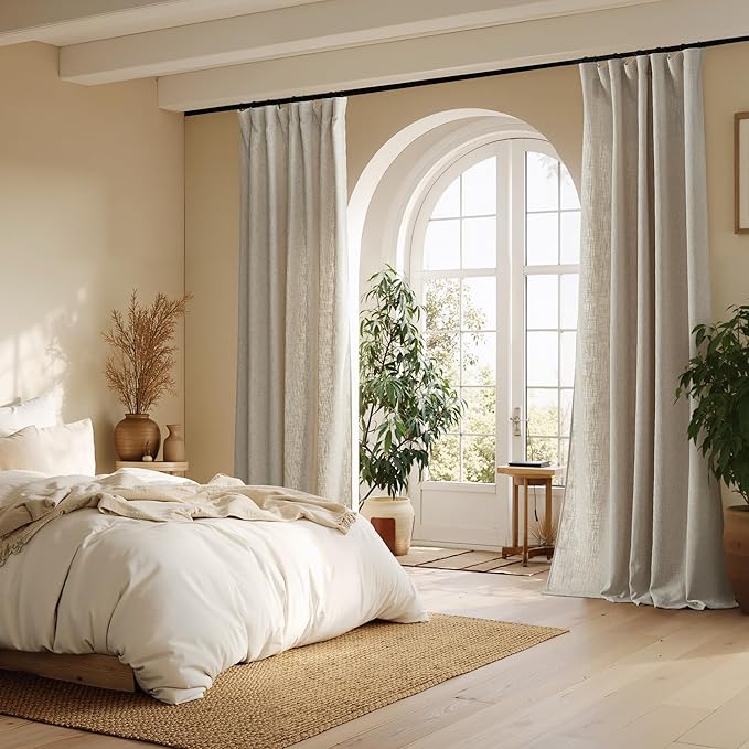 NICETOWN Taupe Thick Linen Curtains 84 Inches Long for Living Room 2 Panels Set, Back Tab/Rod Pocket with Pleat Tape Privacy Added Window Treatments for Farmhouse/Bedroom, W55 x L84