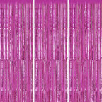 3 Pack Foil Fringe Backdrop - Hot Pink Shiny Tinsel Curtains for Party Decoration/Photo Booth Props - 3.3x8.2 FT Metallic Foil Backdrop for Birthday, Wedding, Graduation, Christmas.