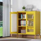 Metal Storage Cabinet with Mesh Doors,Steel Display Cabinet with Adjustable Shelves,Metal Office Storage Locker for Home Office,Garage(Yellow, 40''H)