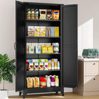 SISESOL 75" Tall Pantry Cabinet,Farmhouse Kitchen Pantry Storage Cabinets with 2 Doors and 4 Shelves,Black Metal Storage Cabinet,Large Cupboard for Home,Kitchen,Dining/Living Room