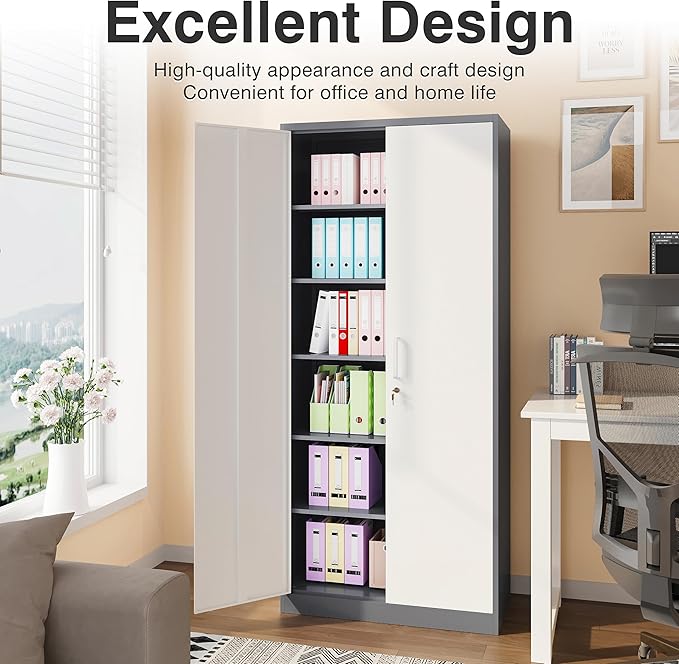 SISESOL 6 Tier Storage Cabinet with Doors and Shelves,71" Tall Metal Storage Cabinet with Lock Door Adjustable Shelf, Steel Lockers for Office, Home,School,Kitchen,Garage Tool Utility Cabinet