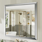 40x38 Inch Brushed Nickel Bathroom Mirror for Wall, Thick Metal Framed Rectangle Mirrors for Over Sink, Bedroom, Living Room, Entryway, Anti-Rust, HD Tempered Glass