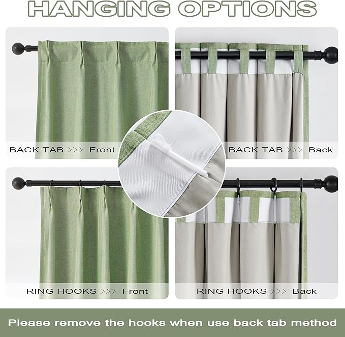 DUALIFE Sage Green Pinch Pleated Blackout Curtains 50 x 92 Inches Long, Back Tab Drapes for Living Room Bedroom Thermal Insulated Full Blackout Draperies with Hooks