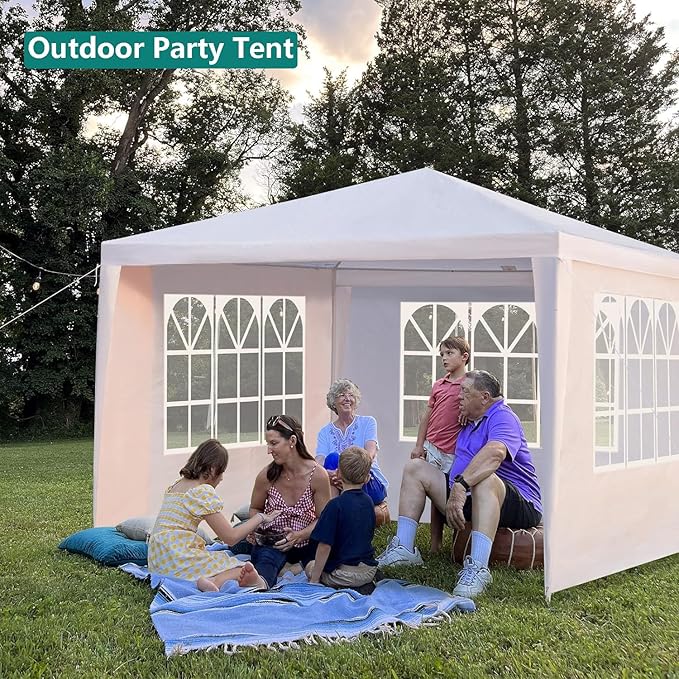 10x10 FT Party Tent, Outdoor Wedding Tents for Parties, Canopy Event Tent with 3 Removable Sidewalls, Waterproof Gazebo Shelter for Birthday Parties, Weddings, BBQs & Events (10X10FT-3Sides White)