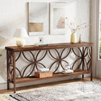 Tribesigns 70.9-Inch Narrow Sofa Table, Industrial Long Sofa Table Behind Couch, Entry Console Table with Storage for Entryway, Living Room, Foyer, Unique Design, Brown Glossy
