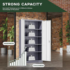Greenvelly Metal Storage Cabinet, 72" Locking Metal Garage Storage Cabinet with Doors and 4 Adjustable Shelves, Lockable Steel Cabinet for Home Office, Garage, Shop, School (White Grey 32" W x 16" D)