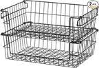 TRINITY 2-Pack Stackable Metal Wire Storage Baskets With Handles, Black, 19 Inches