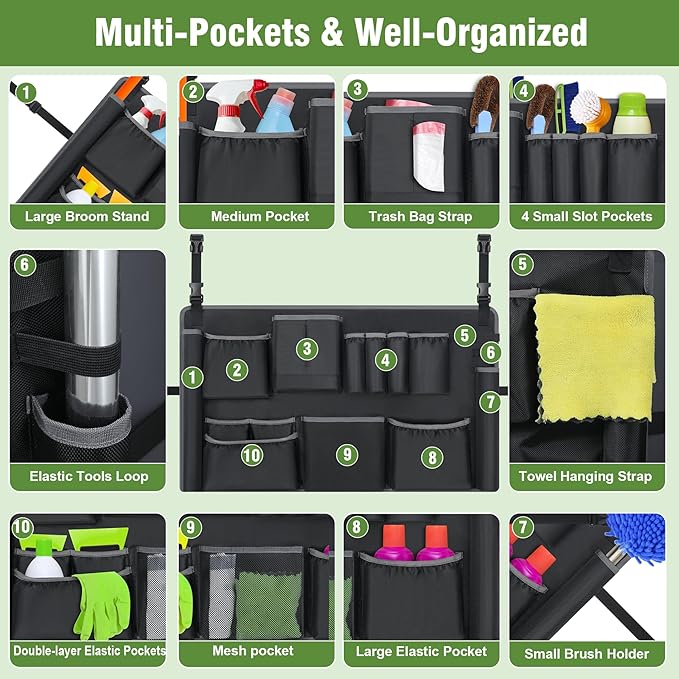 6PCS Trash Can Caddy Bags Fit 32-55 Gallon Garbage Bin, Garbage Bin Caddy Bag with 13 Pockets Compatible with Brute & Uline, Commercial Cleaning Supplies Organizer Bag & Janitorial Duties(6PCS)