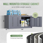 Small Wall Cabinet, Metal Garage Wall Mounted Storage Cabinets, Floating Garage Tool Cabinet with 2 Doors, Heavy-Duty Tool Organizer, Utility Wall Cabinet for Warehouse, Basement, Kitchen