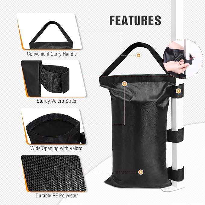 COOS BAY Heavy Duty Weight Bags for Outdoor Pop Up Canopy, Sand Bag Anchor Kit for Instant Shelter, 4-Pack, Black (Sand Not Included)