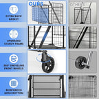 450lbs Capacity Shopping Cart,Upgrade Huge Grocery Cart on Wheels,Heavy Duty Foldable Utility Shopping Carts with Double Basket and 360° Rolling Swivel Wheels for Groceries Laundry Transport 1