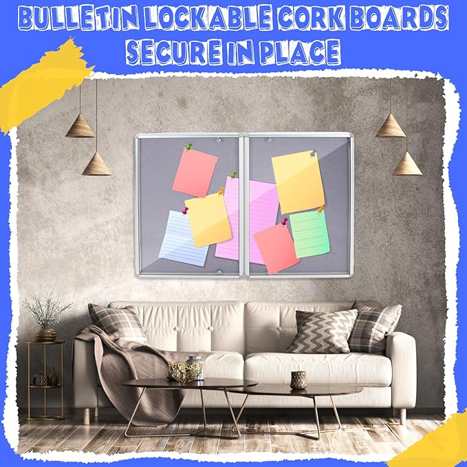 2 Pack Enclosed Bulletin Board 48"x36" Weather Resistant Lockable Enclosed Notice Cork Case Display Board Wall Mounted 2 Locking Door Aluminum Frame for Office School Commercial, 12xA4(Gray)
