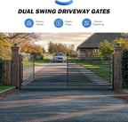 ZUMI Dual Swing Driveway Gate, 16x6 ft. Outdoor Steel Fence for Home Security, Heavy-Duty Weatherproof Iron Kit, Brooklyn Style