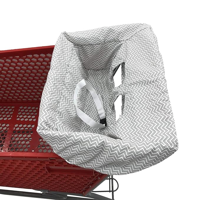 Portable Shopping Cart Cover, High Chair and Grocery Cart Covers for Babies, Kids, Infants & Toddlers, Attached Carry Bag (Gray Chevron)