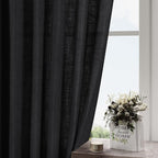 Nanspring Black Semi Sheer Linen Curtains 84 inch Length for Living Room Back Tab Rod Pocket Modern Farmhouse Coastal Decor Black Cotton Textured Gauze Curtains for Dining Room Office 38x84