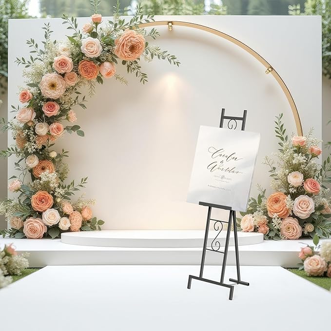 OUSHENG 2 Pack Easel Stand for Sign, Large Wedding Welcome Mirror Holder, Adjustable Free Standing Painting Rack with Chain Support for Display Poster Picture Frame Art, 17" x 17" x 58", Black