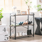 HCHQHS Bookshelf, 3-Tier Industrial Bookcase, Rustic Open Book Shelf, Freestanding Horizontal Bookshelves with Metal Frame