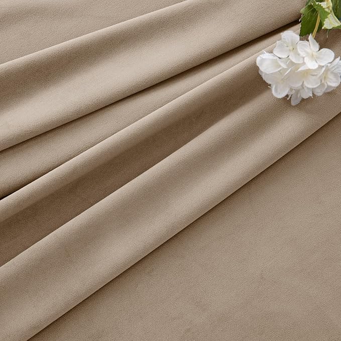 MIULEE Velvet Curtains 96 Inches Long 2 Panels Set for Bedroom, Pinch Pleat Back Tab Thermal Insulated Living Room Darkening Drapes Pleated Blackout Floor to Ceiling Curtains with Hooks, Camel Beige