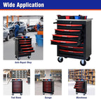 7 Drawers Tool Cart on Wheels with Stainless Steel Worktop, Heavy Duty Mobile Rolling Drawer Tool Chest with Locking Wheels & Lockable Drawers, Garage Tool Storage Cabinet (Black, 7 Drawers)