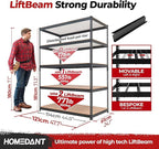 HOMEDANT 5 Tier Storage Shelves Adjustable Laminated Boltless Garage Metal Shelving Unit Heavy Duty Utility Rack Shelf Warehouse Pantry Closet Kitchen (3, (XL Deep) 48.1" W, Black)