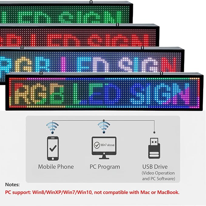 Programmable Scrolling LED Signs WIFI Control for Businesse, P10 Outdoor Sign Custom Message Board Digita Display Advertising Screen, RGB Full Color High Brightness Led Signage 39"X8"