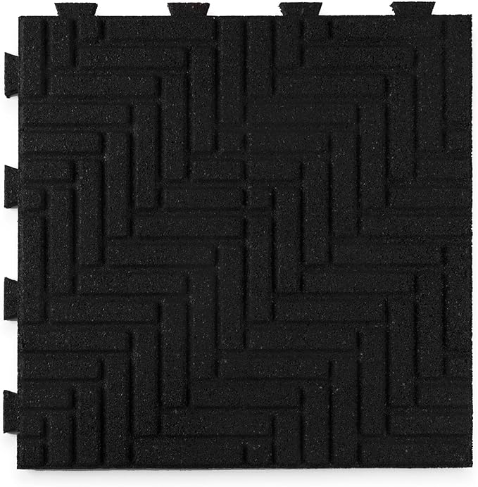 Playsafer Herringbone Rubber Interlocking Tiles | 16 X 16 | Easy Install for Indoor and Outdoor Use (Black, 20 Tiles)