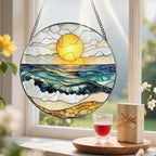 8-Inch Stained Glass Ornament, Stained Glass Window Hanging, Window Hanging Decor Suncatcher, Beach Sunset Ornament | Summer Vibes Gift | Gifts for Beach Lovers, Friend & Family
