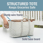 CleverMade Snapbasket LUXE Collapsible Tote - Geometric Taupe 1 Pack 30L / 8 Gal - Reusable Grocery Collapsible Storage Shopping Organizer
