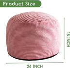 HIGOGOGO Round Stuffed Pouf Ottoman, Corduroy Poufs with Foam Chunk Filling, Furry and Fluffy Pouf Foot Stool Storage Ottoman, 26 X 18 Floor Poufs Foot Rest for Living Room, Pink