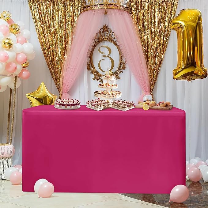 HolidayIdeas Fitted Table Covers for 6 Foot Tables - 72 x 30 Inch - 2 Pack Rectangle Fuchsia/Hot Pink Table Clothes Polyester Fabric Table Cover for Folding Table, Parties, Birthday, Trade Show