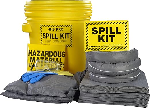 AWF PRO 20 Gallon Universal Spill Kit, 59 Pieces – 20 gal DOT Approved Drum, Socks, Pads & Pillows, & Accessories