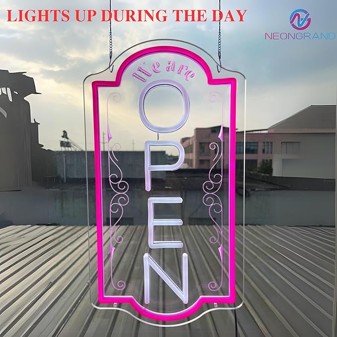 Vertical open sign Vertical Open Led Sign Neon Sign business window light vertical open signs for business (Mix color 2 LARGE SIZE 35x19")