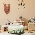 Woodland Mist Storage Basket Large 17x11.5x10.5 Inche-Collapsible Fabric Organizer Bin with Handles for Rustic Decor, Nursery, Cottage - Foldable Decorative Hamper with Foggy Forest Design-Single Pack