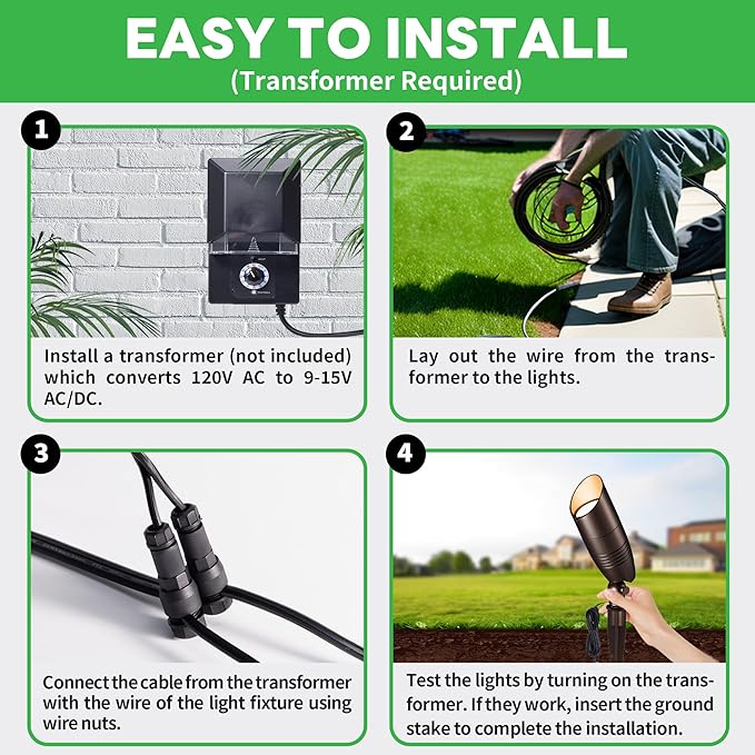 Landscape Light Kit, 6 Pack 3CCT Selectable Spot Light and 100FT Cable and 30 Wire Connectors, Aluminum ORB Waterproof LED Uplight, Perfect for Garden Flag Wall, Without Transformer