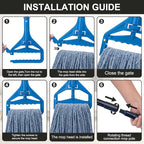 Heavy Duty Commercial Mop with 3 Extra Large Reusable Replacement Head,59" Long Handle Industrial Wet Mops,Looped-End String Cotton Mop for Floor Cleaning,House,Kitchen,Office,Garage,Tile