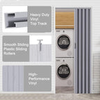 72" x 80" Accordion Doors Interior Folding Door, Grey PVC Accordion Door for Opening Width: 61"-72", Adjustable Height & Width, Two Strong Magnetic Blocks for Close Tightly, Protect Privacy