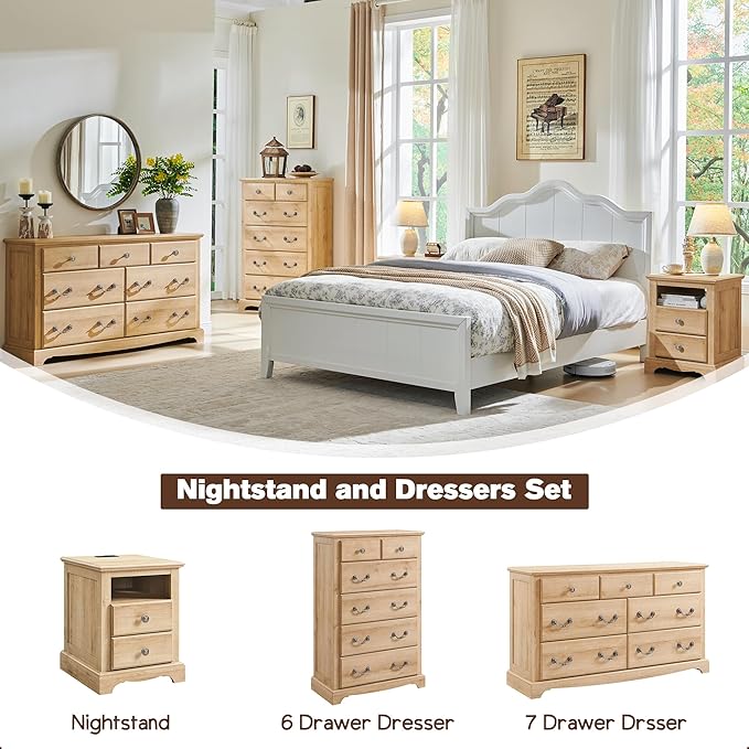T4TREAM 6 Drawers Dresser Chests for Bedroom, 48" Tall Rustic Chset of Drawers, Wood Dressers Organizer for Bedroom, Living Room,Hallway, Natural Oak