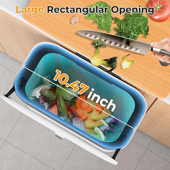 2.4 Gallon Hanging Trash Can - Small Under Sink Trash Can with Lid, Wall Mounted Garbage Bin for Kitchen & Bathroom Cupboard, Odor-Control, Extended Clamping Ring, White