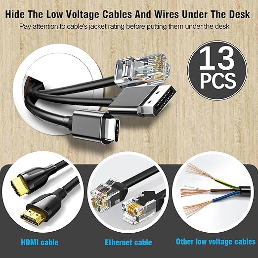 2" Spring Desk Grommet, JTemgle Plastic Cable Hole Cover with Hole Saw Computer Table Cord Wire Organizer Caps Desktop Cord Management for Home Office TV Stands Tabletops - White, 13 Pcs