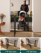 Babelio Upgraded Baby Gate with Cat Door, Auto Close Durable Dog Gate for Stairs, Doorways and House, Easy Walk Thru Safety Gate with Pet Door Includes 4 Wall Cups, 29-48" Wide, 30" Tall, Black