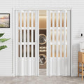 48-72 x 80in (Double 24-36) Accordion Doors Interior Folding Door, White 3 Frosted Acrylic Glass PVC Accordion Door with Upgraded Roller & Handle &Complete Hardware for Closet Bathroom Doorways