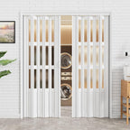 48-72 x 80in (Double 24-36) Accordion Doors Interior Folding Door, White 3 Frosted Acrylic Glass PVC Accordion Door with Upgraded Roller & Handle &Complete Hardware for Closet Bathroom Doorways
