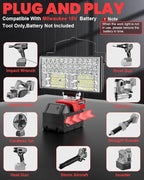 LIVOWALNY LED Work Lights Compatible with Milwaukee 18V Battery, 100W 10000LM 7" Flood Light Portable with USB & Type-C Charging Port & Low Voltage Protection 140° Pivoting Head, Battery Not Included