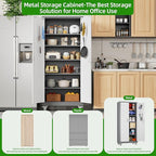 Aobabo Upgraded Garage Storage Cabinets with Wheels,Metal Storage Cabinets with 5 Adjustable Shelves for Garage Home Office Storage, Grey&White,71''H*32''W*16''D,Assembly Required