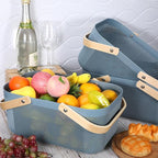 Sadnyy 4 Pcs Plastic Mesh Garden Harvest Basket Storage Basket with Wooden Handle Multi Functional Mesh Bin for Kitchen Cabinet Picnic Fruit Vegetable Gathering Organizer(Large,Blue)