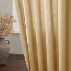 Nanspring Gold Yellow Linen Curtains 96 Inches Long 2 Panels Set for Living Room Rod Pocket Back Tab Semi Sheer Light Filtering Protect Privacy Gold Yellow Curtain for Bedroom Floor Length 52x96