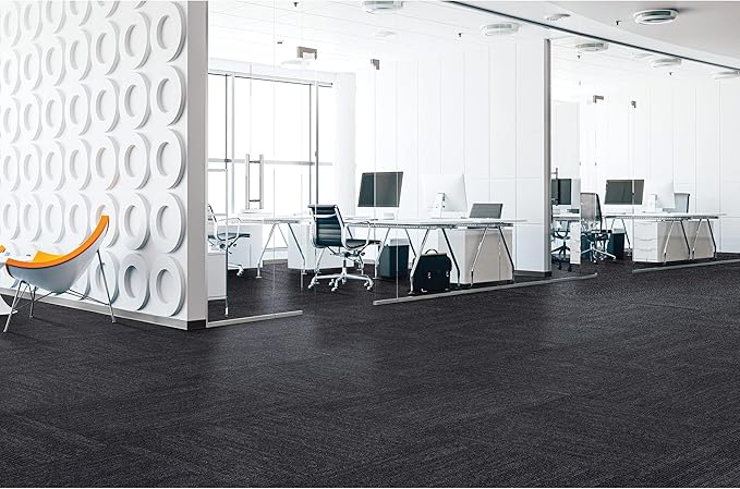 Mohawk Elite 24" x 24" Berber (Loop pile), 0.08" Pile Height, Carpet Tile, Nylon Fiber, Ebony Color, (1 Tile)