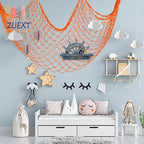 ZUEXT Decorative Fishing Net 80x40 Inch, 2 Pack Large Orange Picture Fish Net, Wall Photo Hanging Fishnet for Nautical Mermaid Pirate Ocean Themed Hawaii Beach Under The Sea Party Decorations